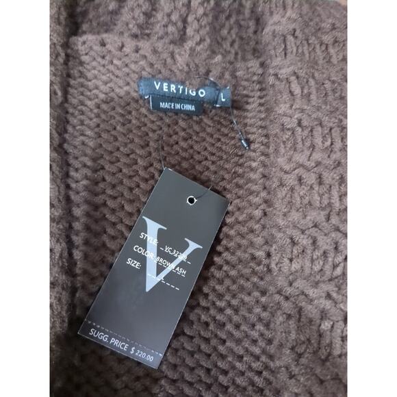 Vertigo Womens L Chunky Crochet Long Sweater Vest Brown Patchwork Boho Western - Picture 2 of 10